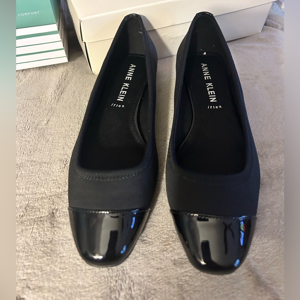 New Anne Klein flats - black with patent leather accents. Size 9.5.